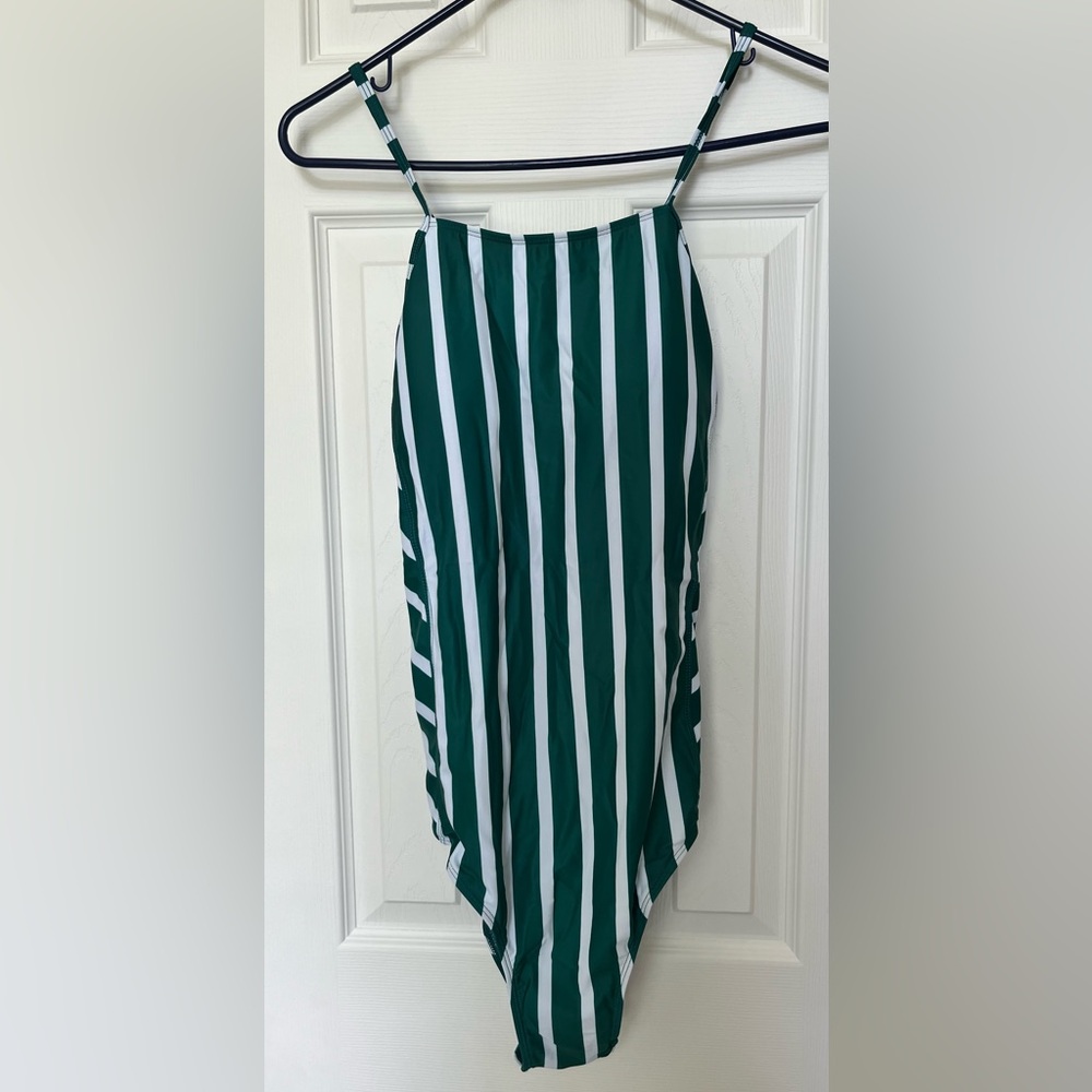 Green and White One Piece Bathing Suit